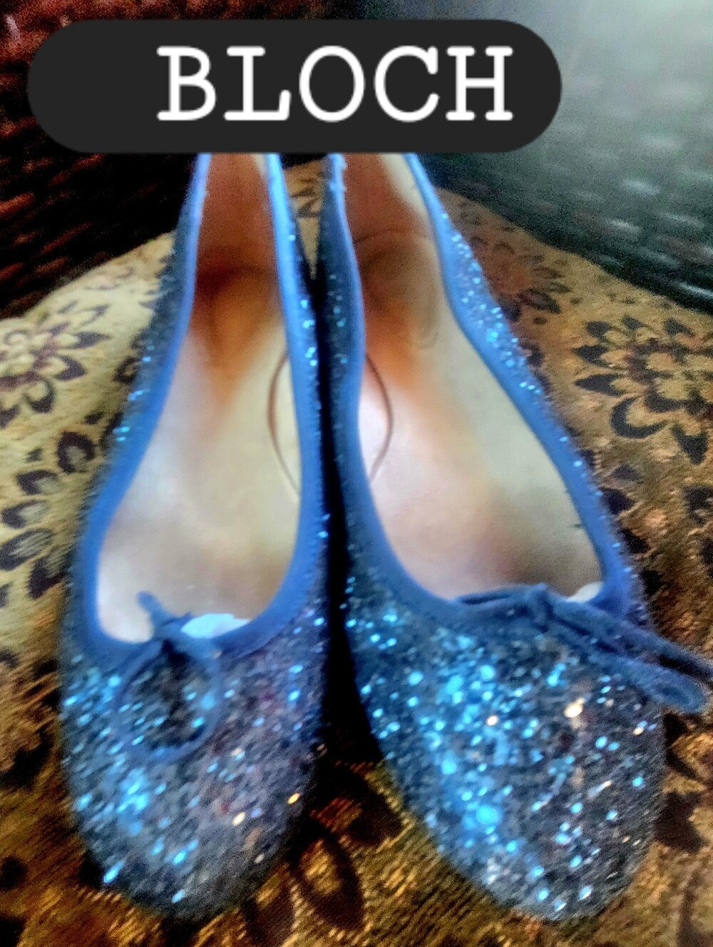 BLOCH Dance Ballroom Blue Glitter BALLET SPARKLE Flat Bow Accent Princess 39 EC